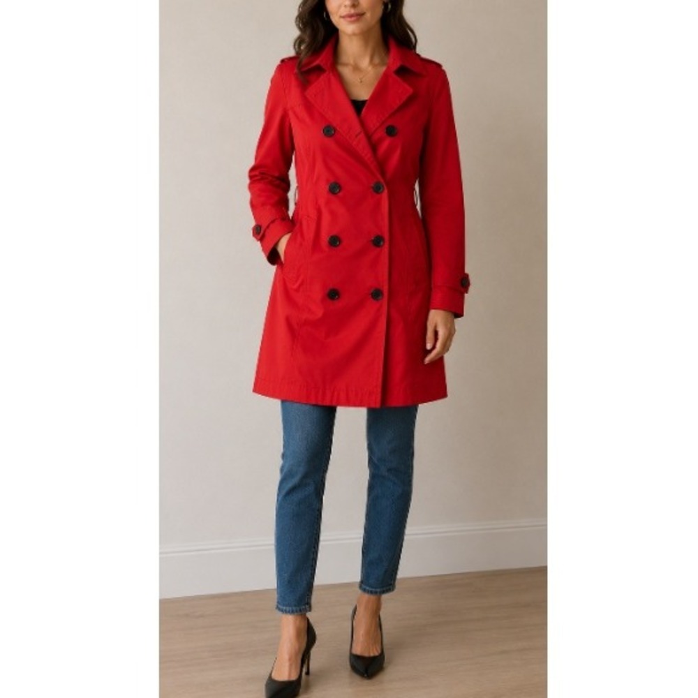 Gap Women's Red Killer Tomato Double Breasted Trench Coat Jacket‎ Size XS
